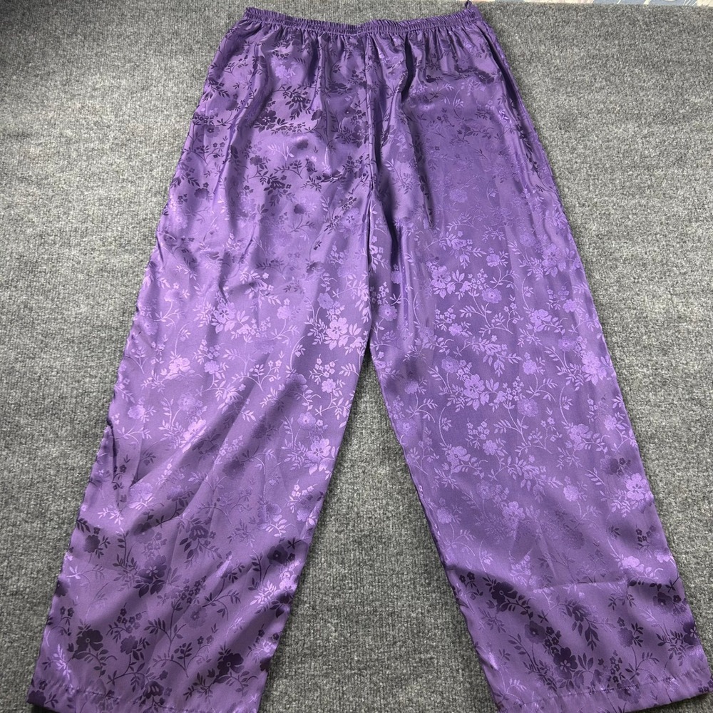 Bloomingdales Purple Floral Jacquard Satin Pajama Set Frog Button XL - Picture 10 of 14